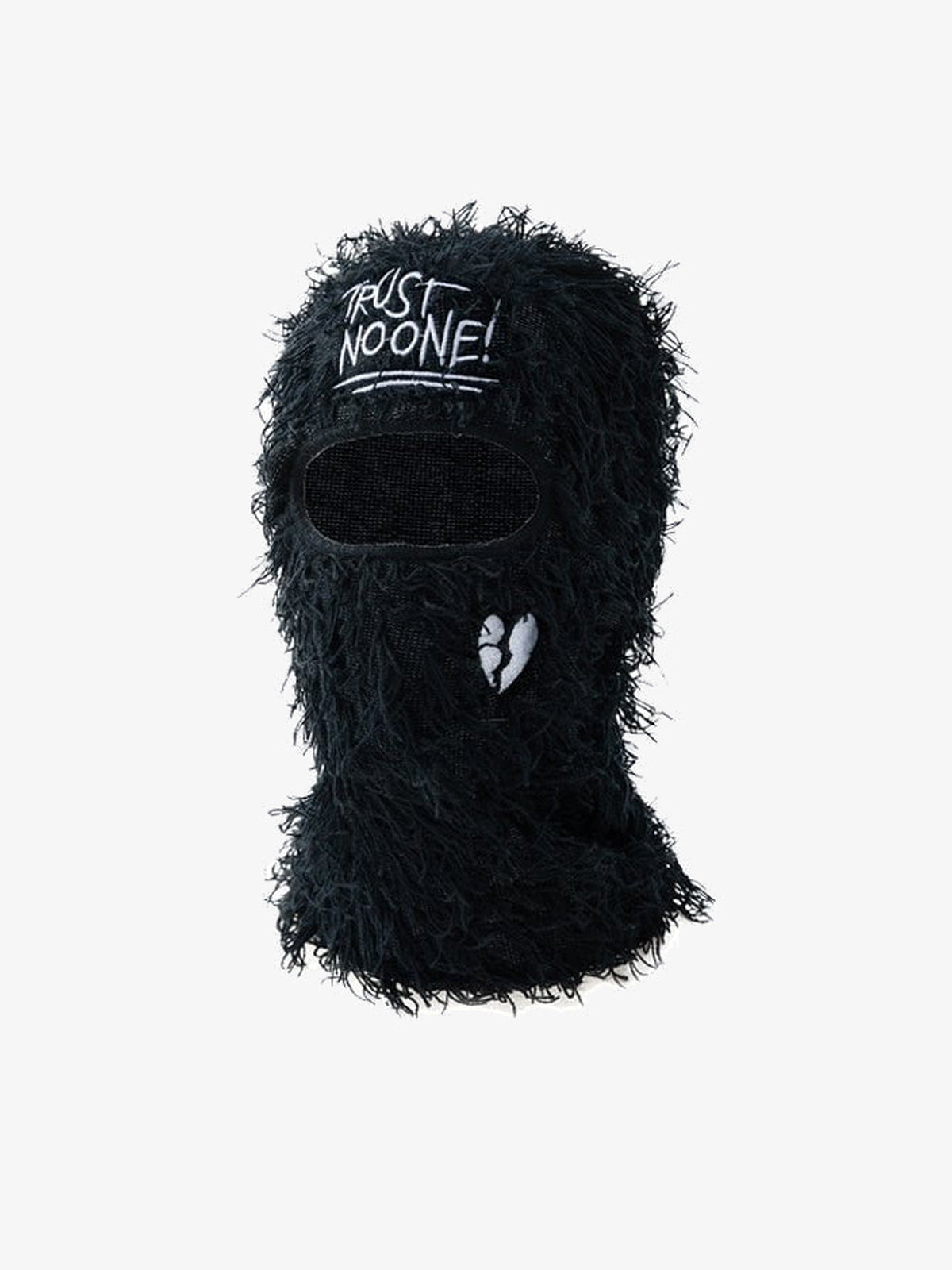 Pasamontañas de punto peludo bordado – negro con bordado de lema, vista frontal | XoKool