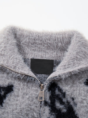 Butterfly zip cardigan – Grey, open collar close-up | XoKool