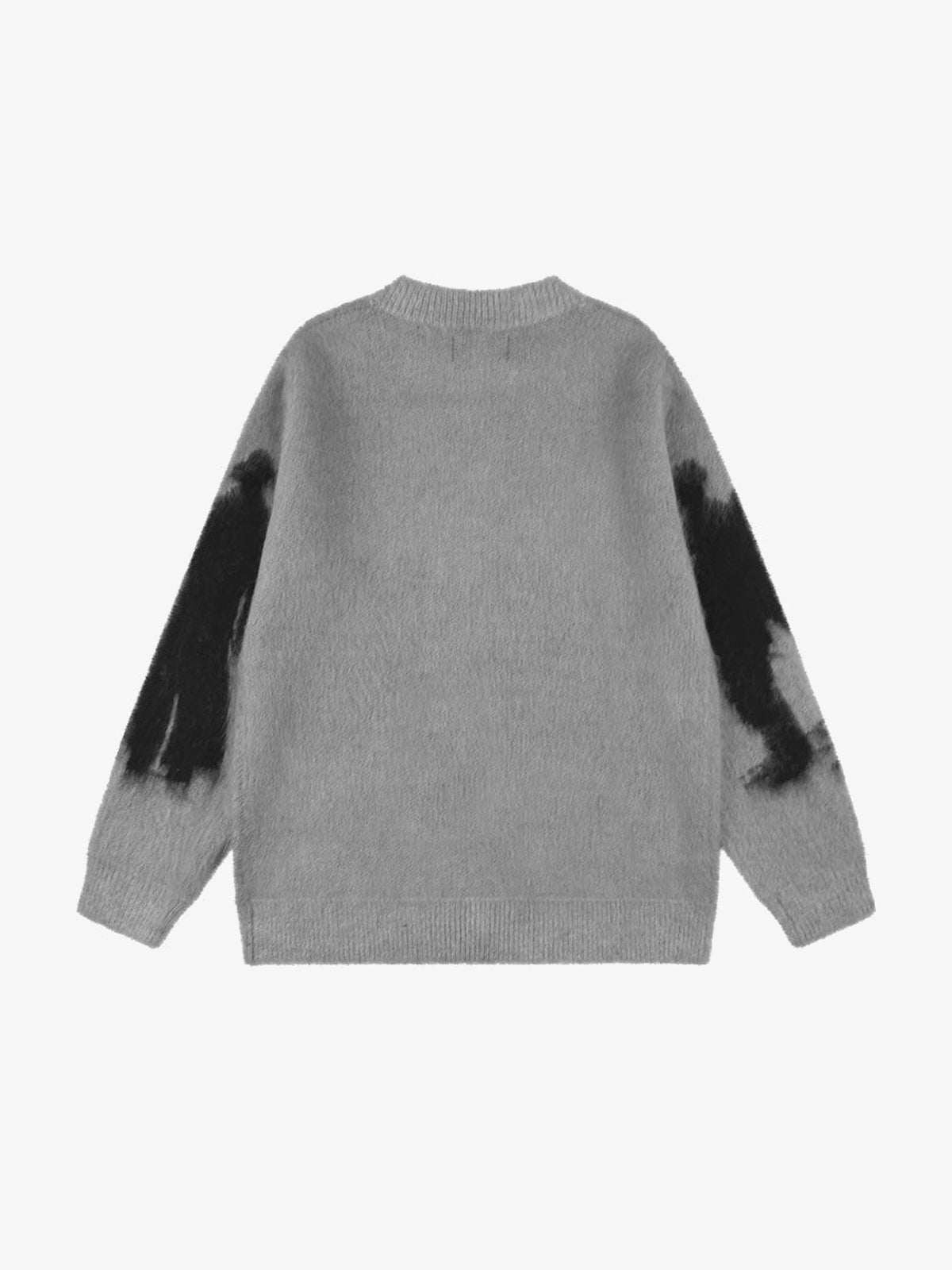 Fuzzy Silhouette Graphic Zip Strickjacke – Grau, Rückansicht | XoKool