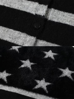 Striped star cardigan – button and star knit close-up | XoKool
