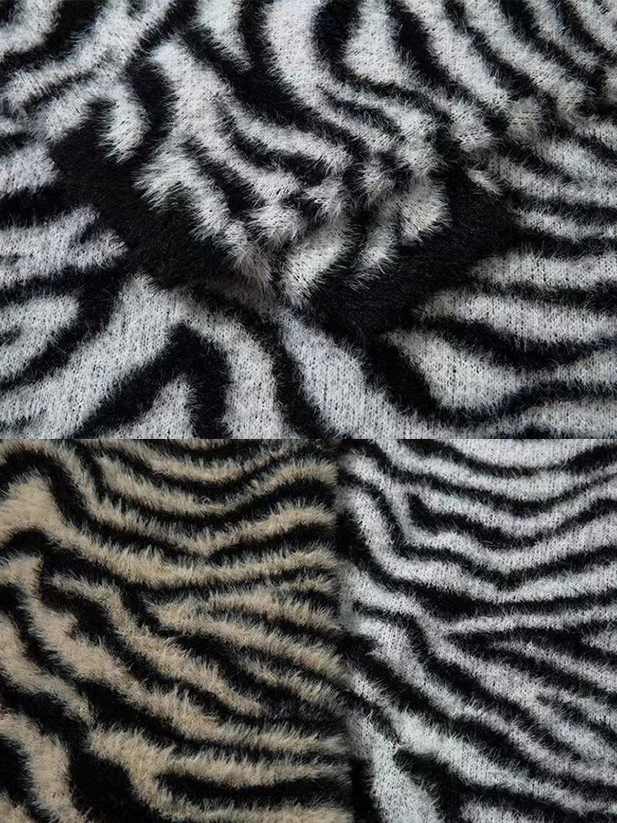 Zebra print sweater – fabric texture close-up, both colours | XoKool