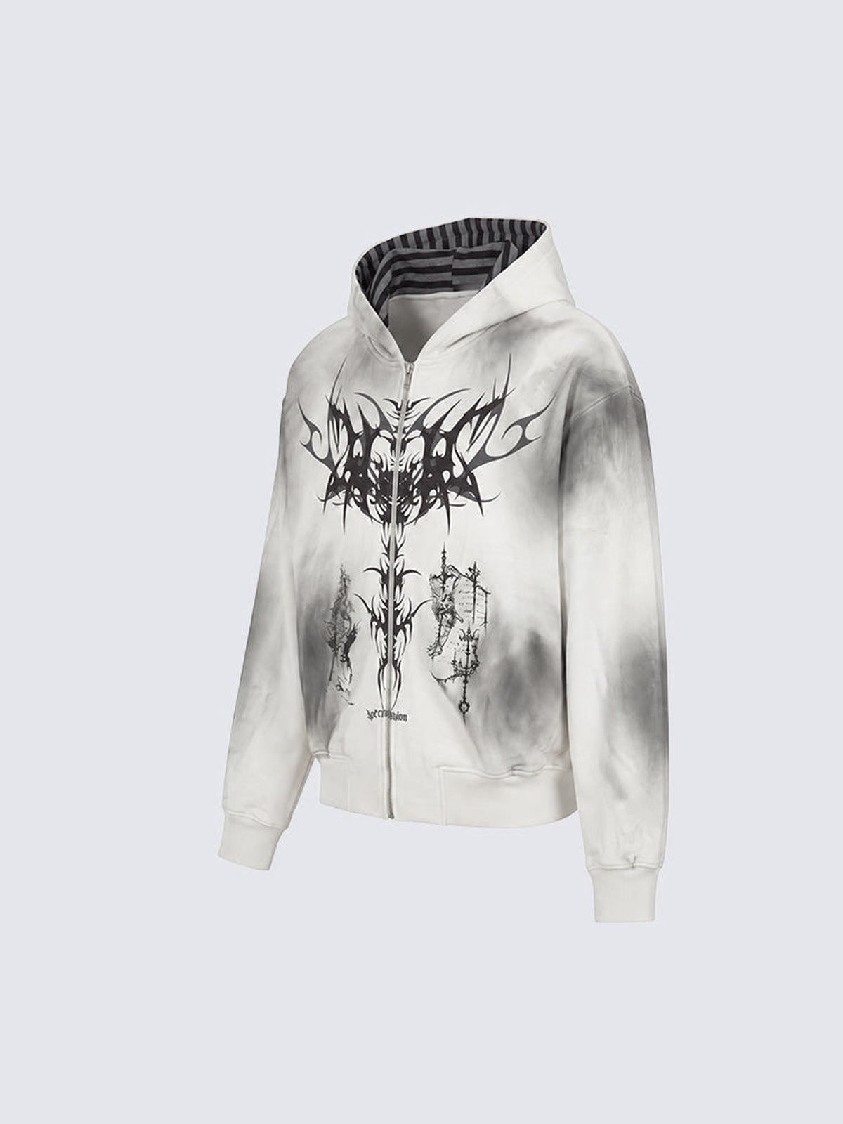 Gothic Zip Hoodie – Weiß, schräge Vorderansicht | XoKool