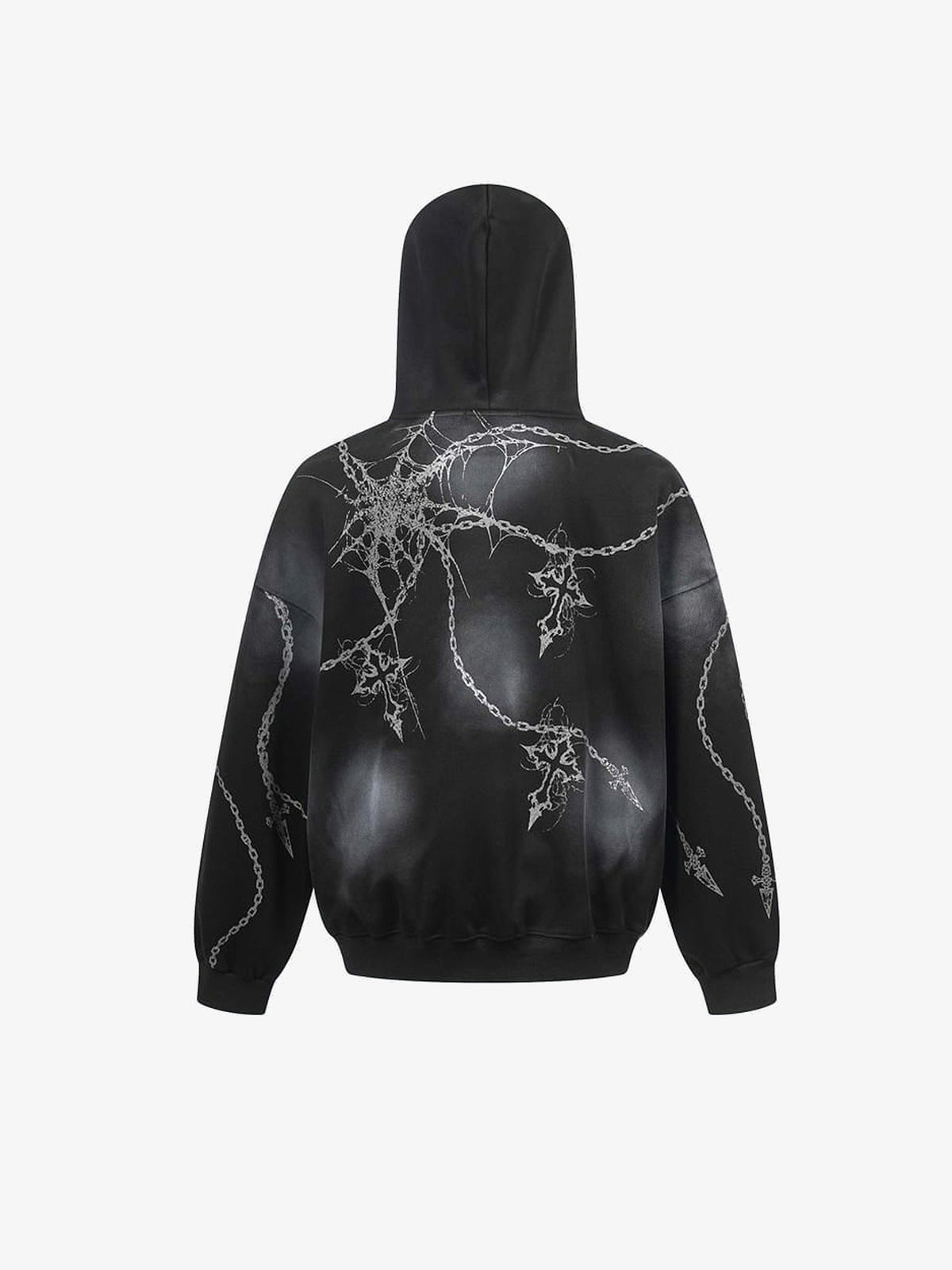 Gothic Hoodie mit Ketten- und Sternprint – Schwarz, Rückansicht | XoKool
