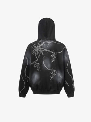 Gothic Chain and Star Print Hoodie – Black, back view | XoKool