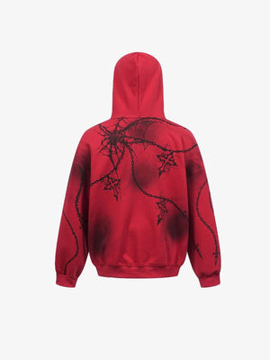 Gothic Chain and Star Print Hoodie – Red, back view | XoKool