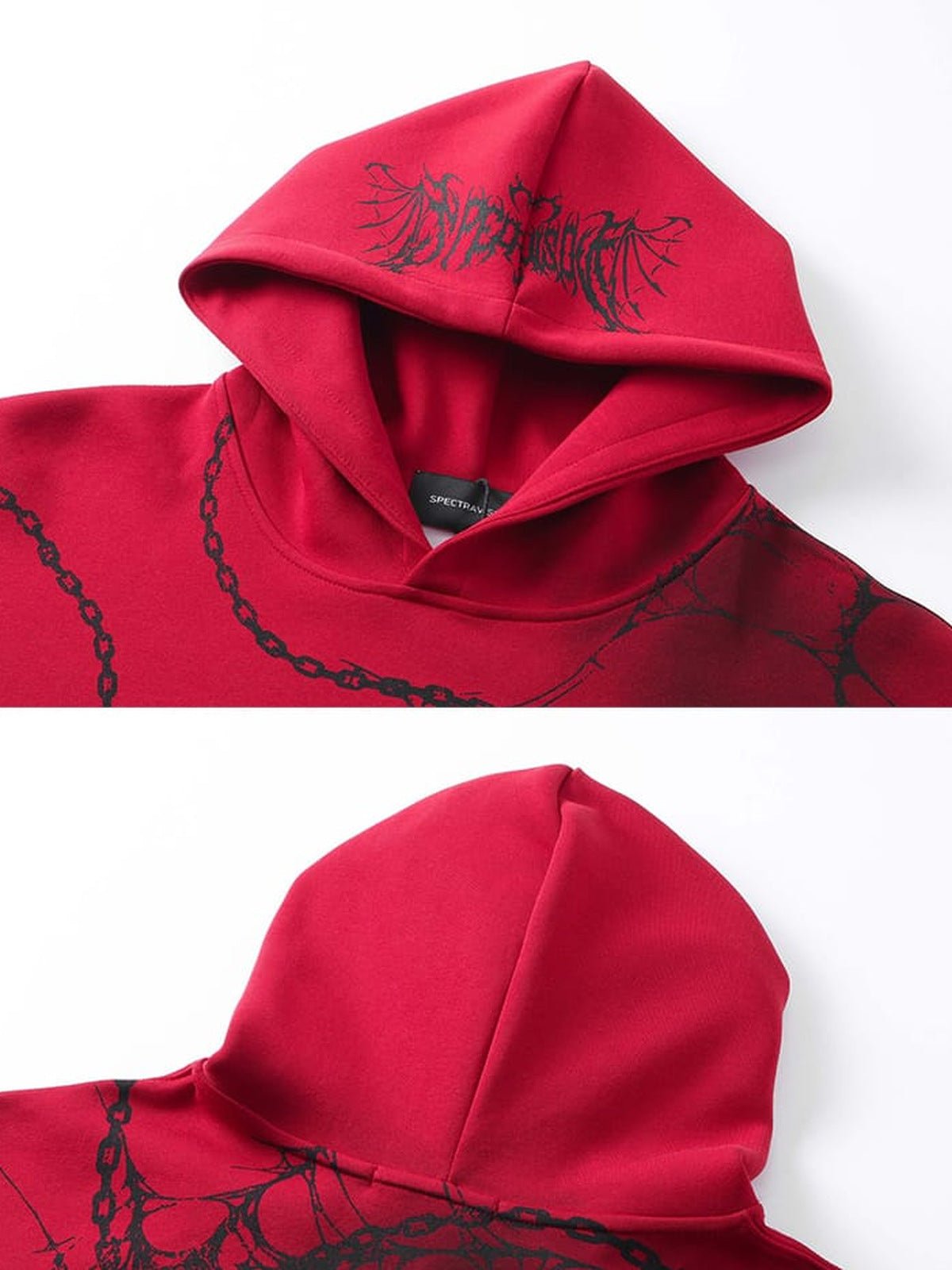 Chain print hoodie – Red, hood print and neck detail | XoKool