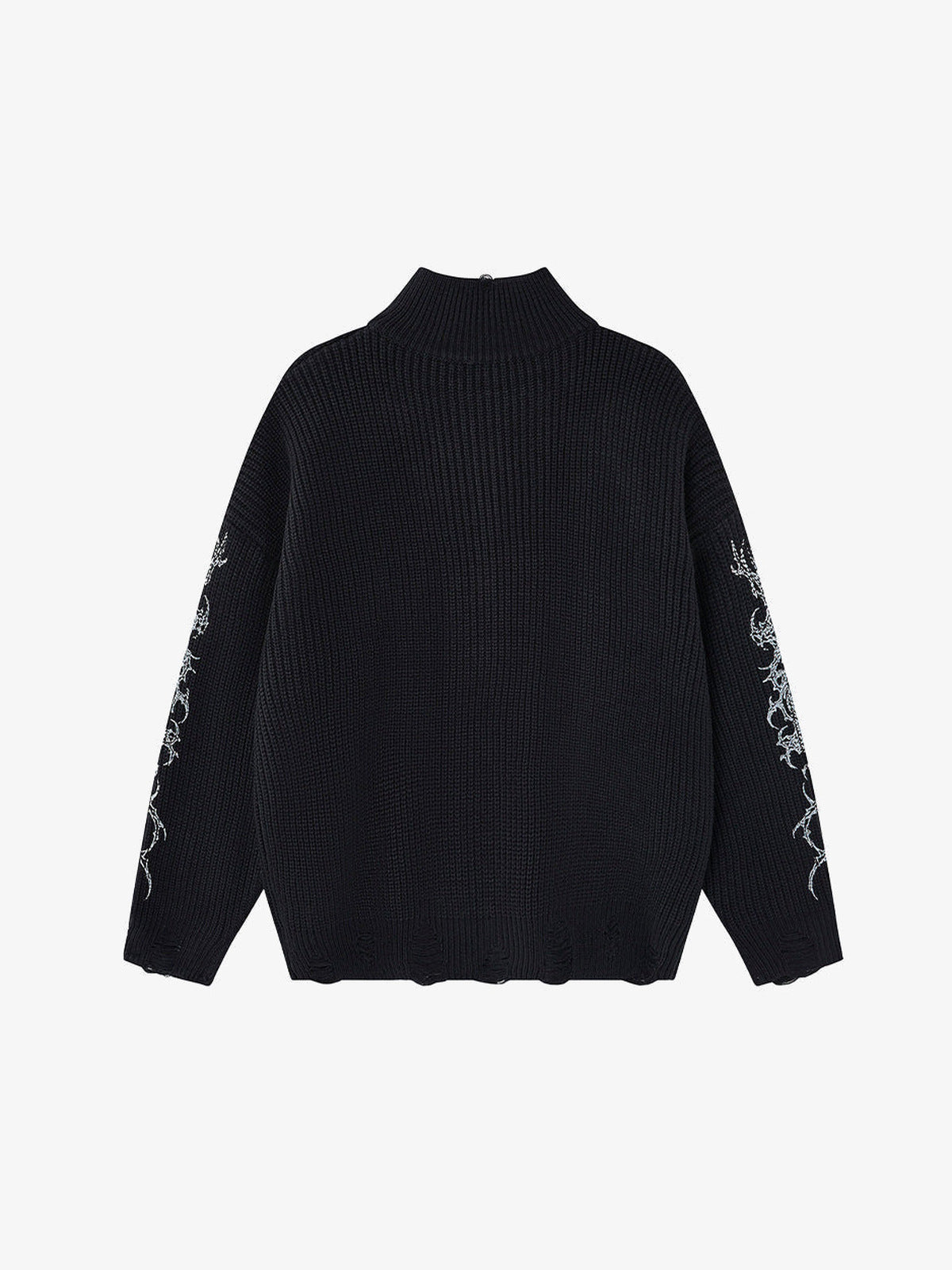 Gothic Cross Graphic Zip Up Knit Sweater – Black, back view | XoKool