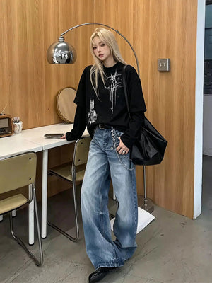 Gothic layered long sleeve shirt – on model (woman), front | XoKool