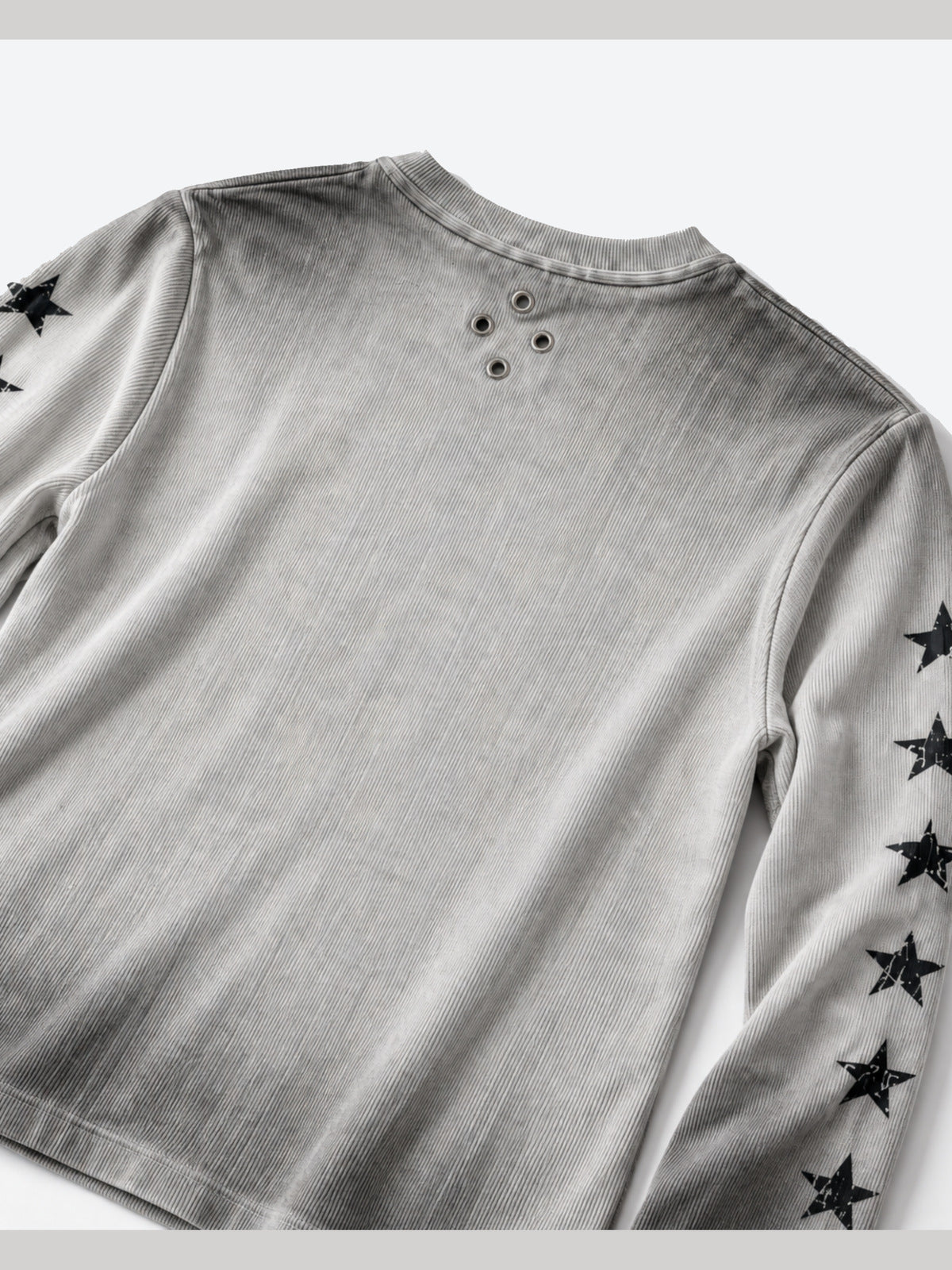 Gothic cross long sleeve tee – back neck eyelets close-up | XoKool