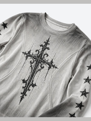 Gothic cross long sleeve tee – front graphic close-up | XoKool