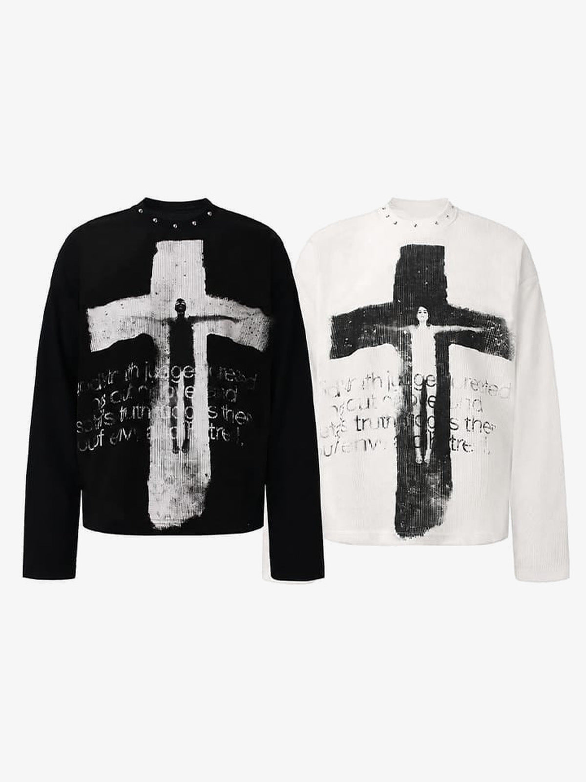 Camiseta de manga larga gótica con cruz – negro y blanco, ambos colores | XoKool