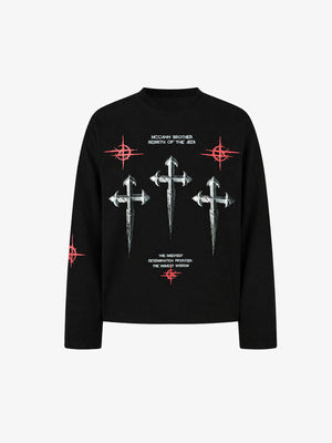Gothic Cross Thermal Long Sleeve Shirt – Black, front view | XoKool