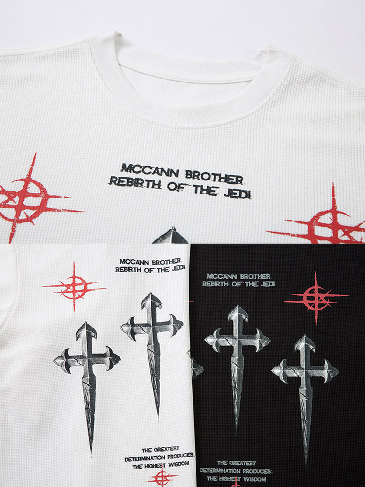 Gothic thermal shirt – print close-up, white and black | XoKool