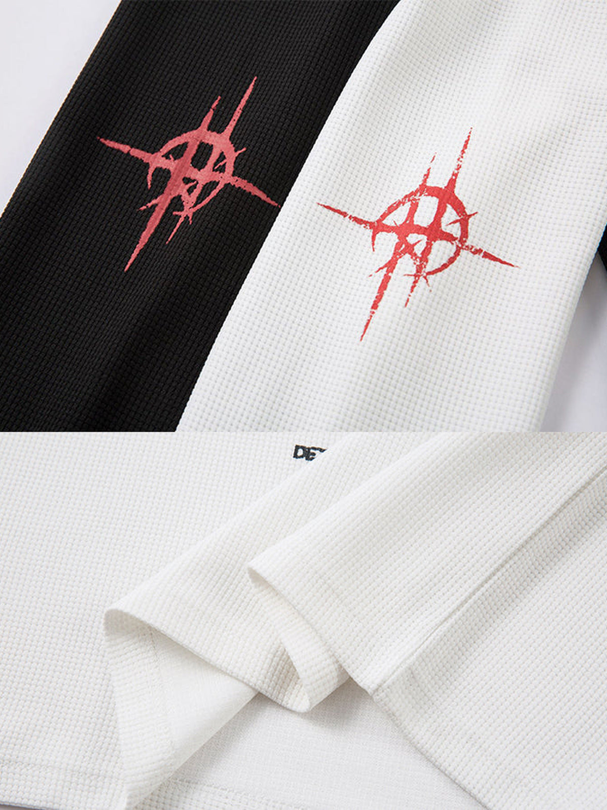 Gothic thermal shirt – sleeve symbol + waffle fabric close-up | XoKool