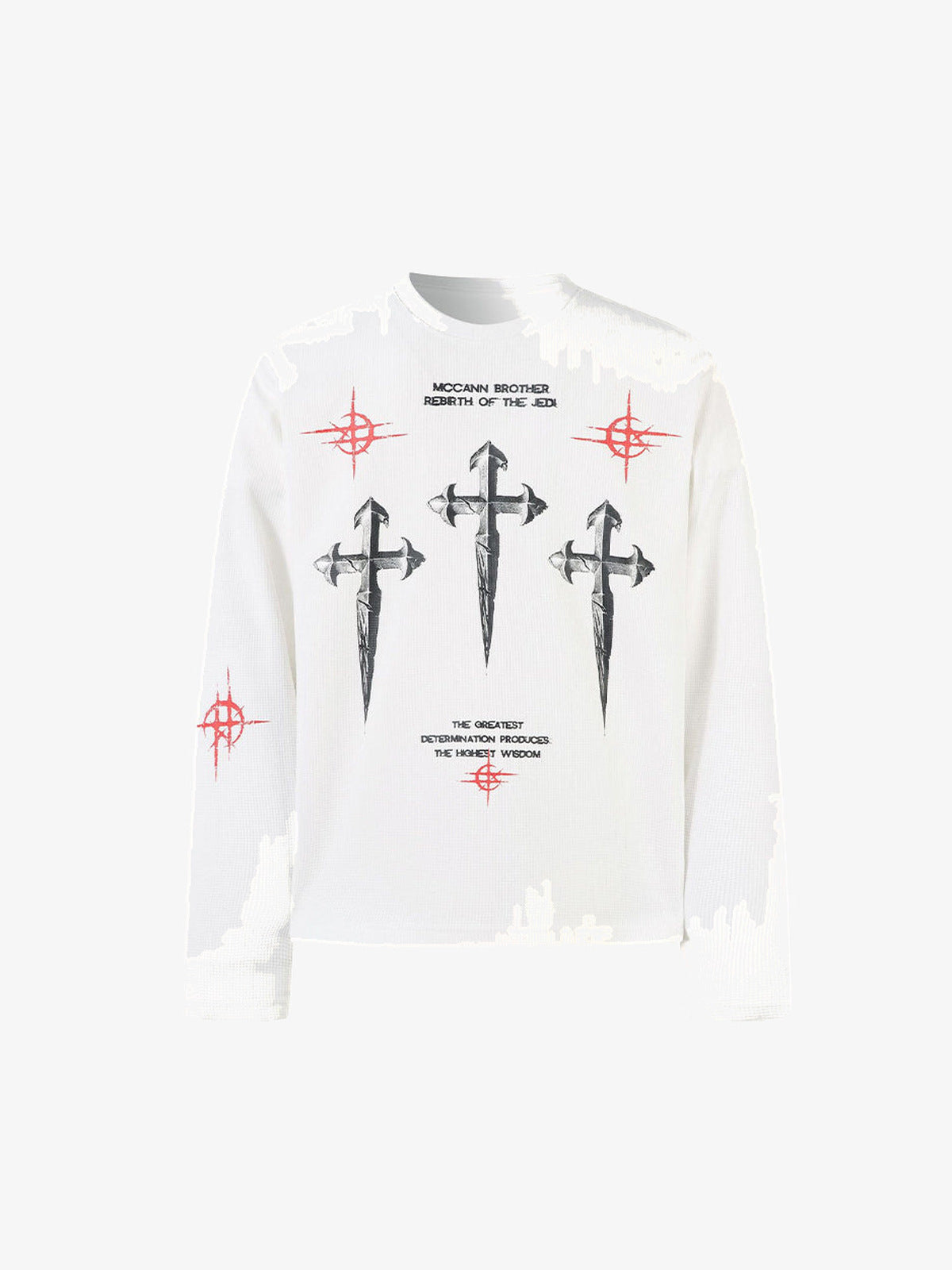 Gothic Cross Thermal Long Sleeve Shirt – White, front view | XoKool