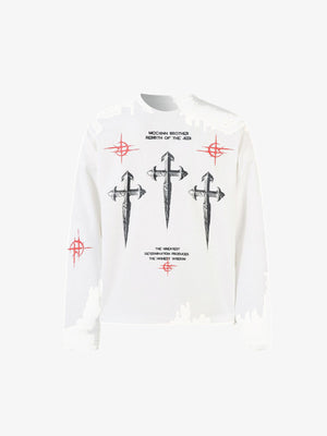 Gothic Cross Thermal Long Sleeve Shirt – White, front view | XoKool