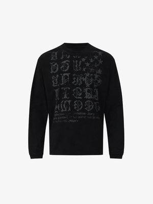 Gothic Longsleeve mit Buchstaben und Sternen – Schwarz, Vorderseite flach | XoKool