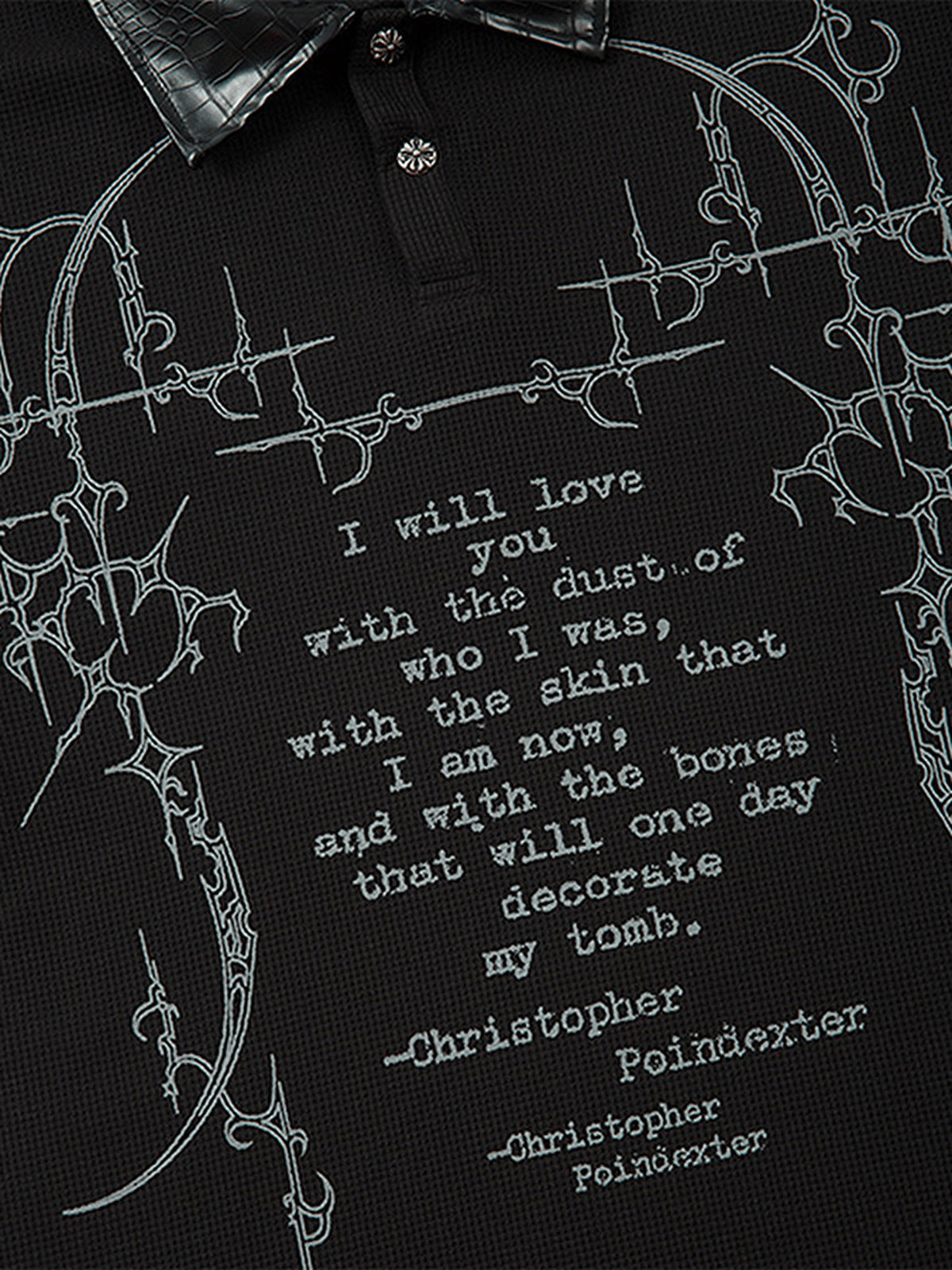 Gothic polo – quote print close-up | XoKool