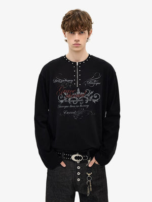 Gothic Long Sleeve Shirt with Studded Half Zip – on model, front | XoKool