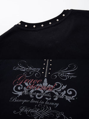 Studded half zip long sleeve – stud collar and print close-up | XoKool
