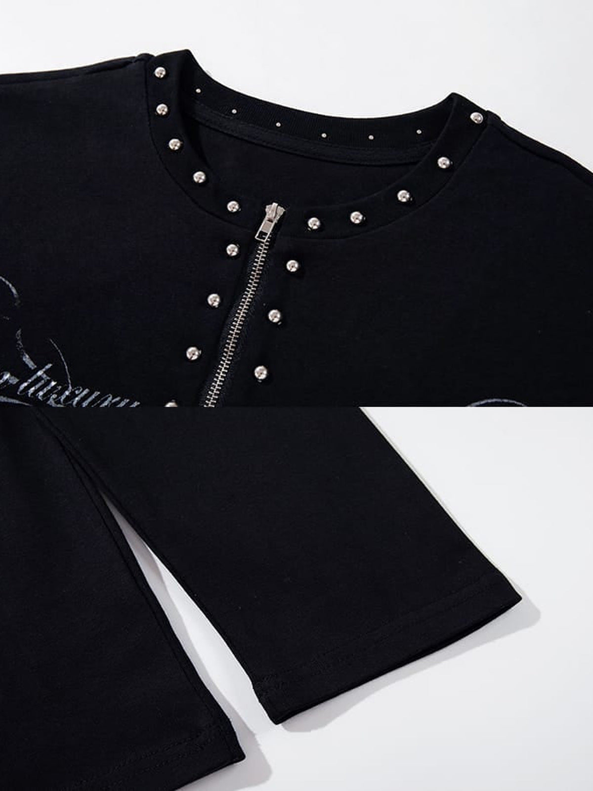 Studded half zip long sleeve – zip placket and hem slit detail | XoKool