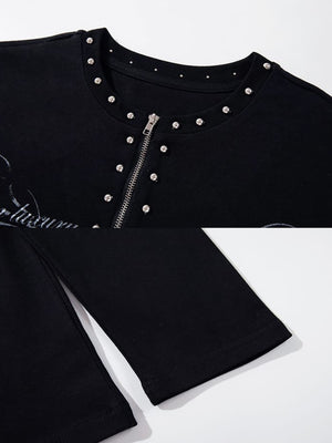Studded half zip long sleeve – zip placket and hem slit detail | XoKool