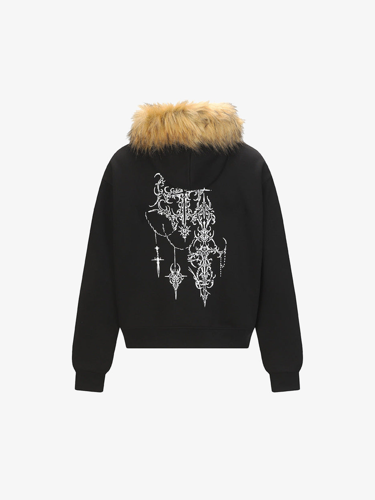 Fur hood zip up hoodie – Black, back view | XoKool