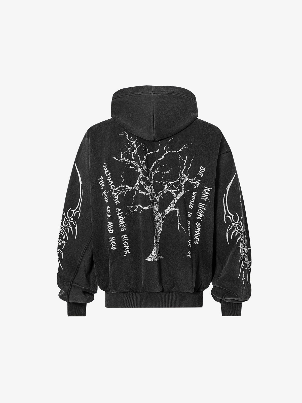 Gothic zip up hoodie – Black, back flat | XoKool