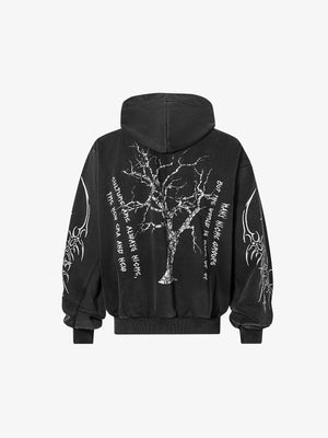 Gothic zip up hoodie – Black, back flat | XoKool