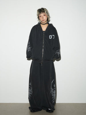 Gothic zip up hoodie – on model, front | XoKool