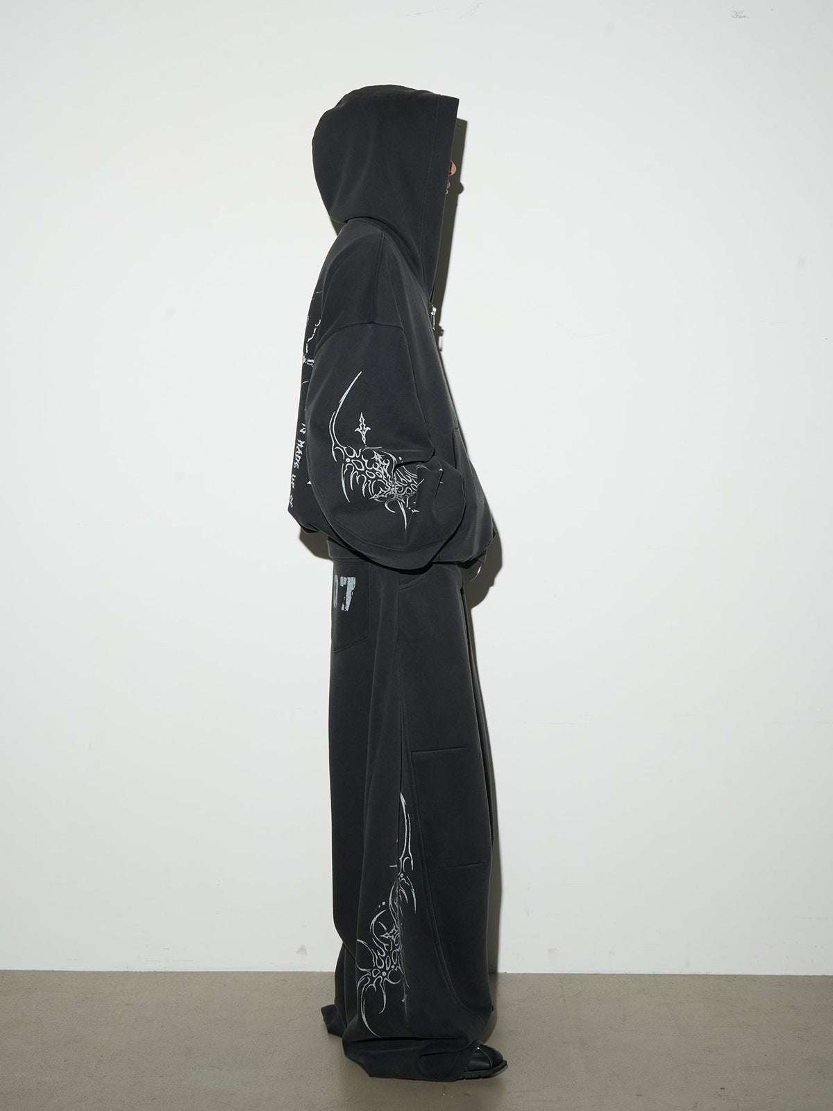 Gothic zip up hoodie – on model, side | XoKool
