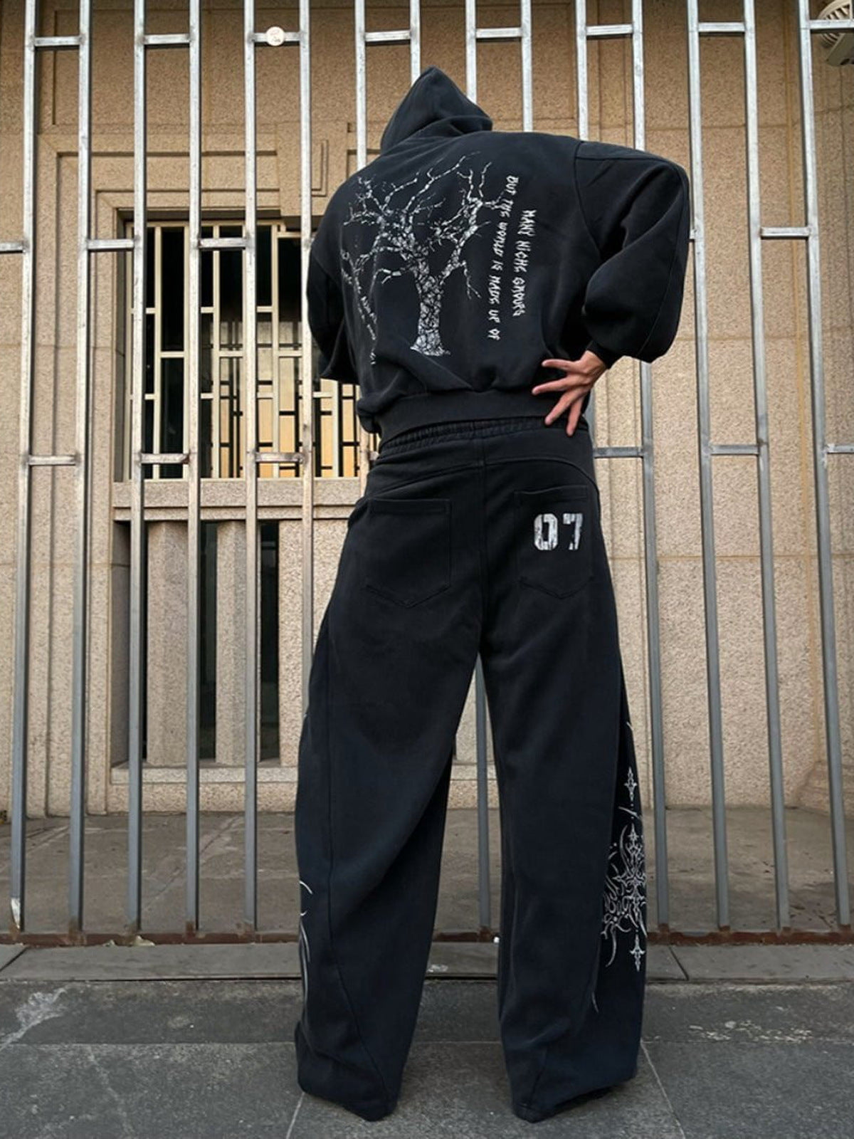 Gothic Tree Back Print Zip Up Hoodie – street photo, back | XoKool