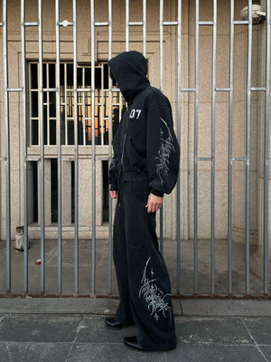 Gothic Tree Back Print Zip Up Hoodie – street photo, side | XoKool