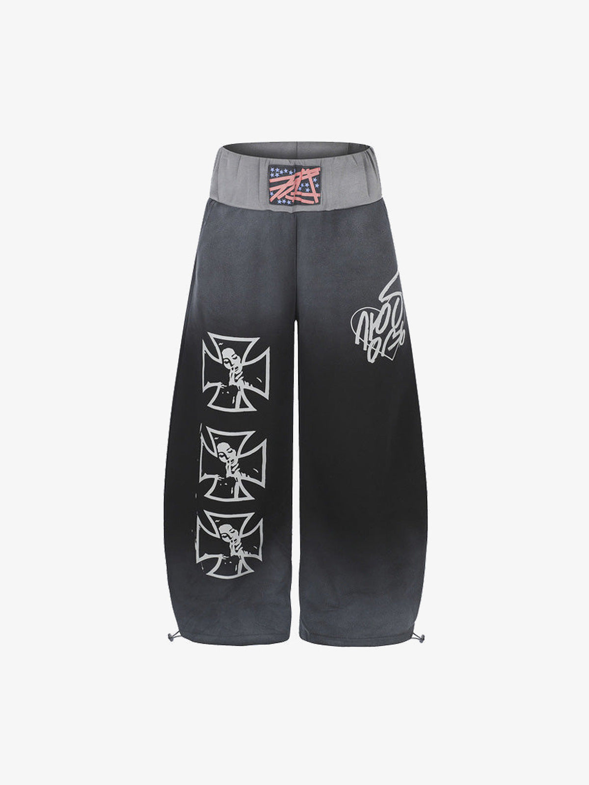 Gradient Graphic Sweatpants with Cross Print – Black, front flat | XoKool