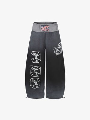 Gradient Graphic Sweatpants with Cross Print – Black, front flat | XoKool