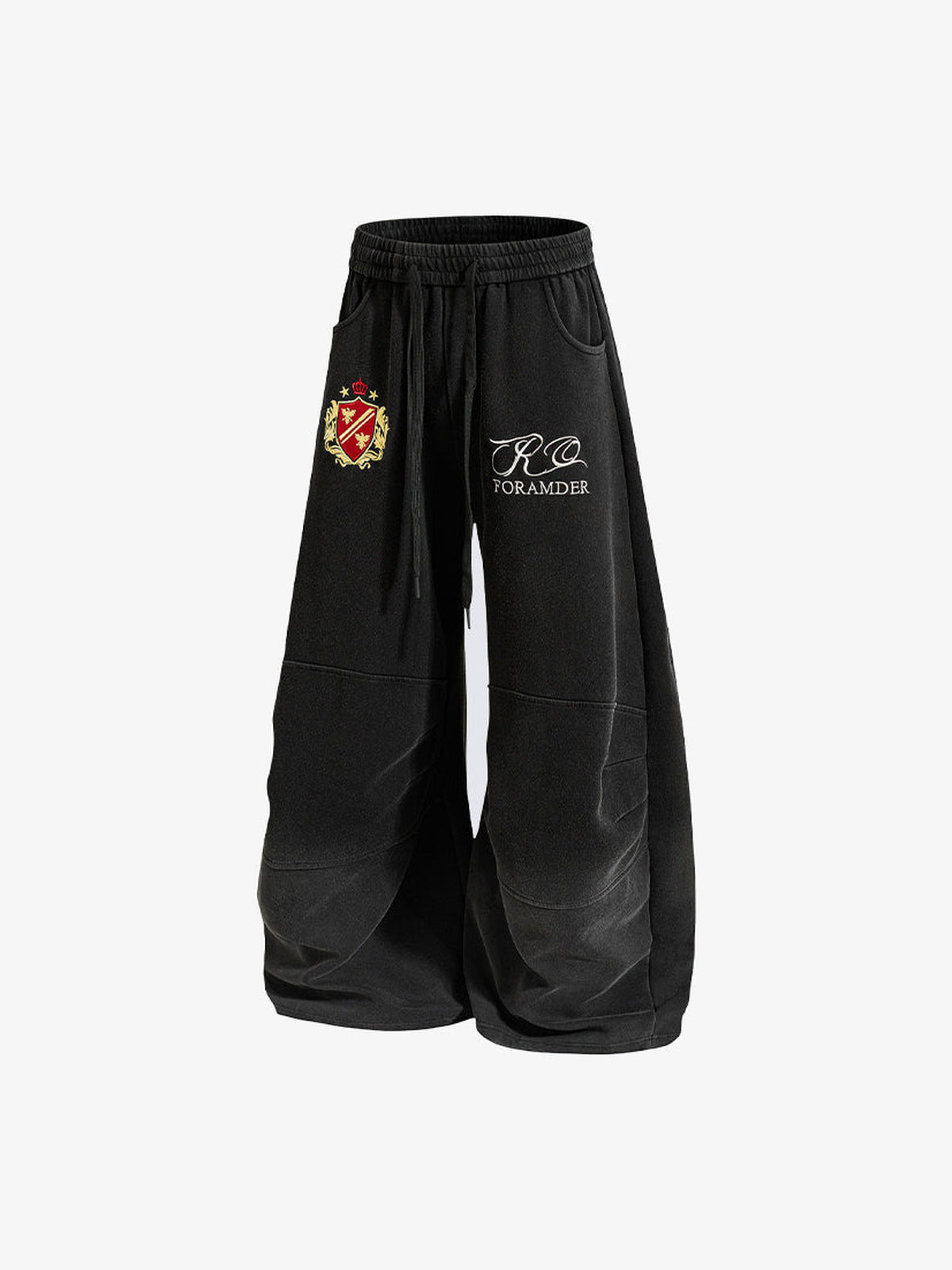 Embroidered sweatpants – Black, angled view | XoKool