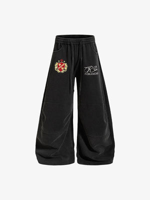 Gradient Wash Embroidered Wide Leg Sweatpants – Black, front view | XoKool