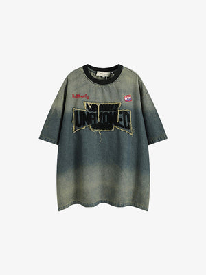 Gradient Wash Oversized T-Shirt with Chenille Patch – front view | XoKool