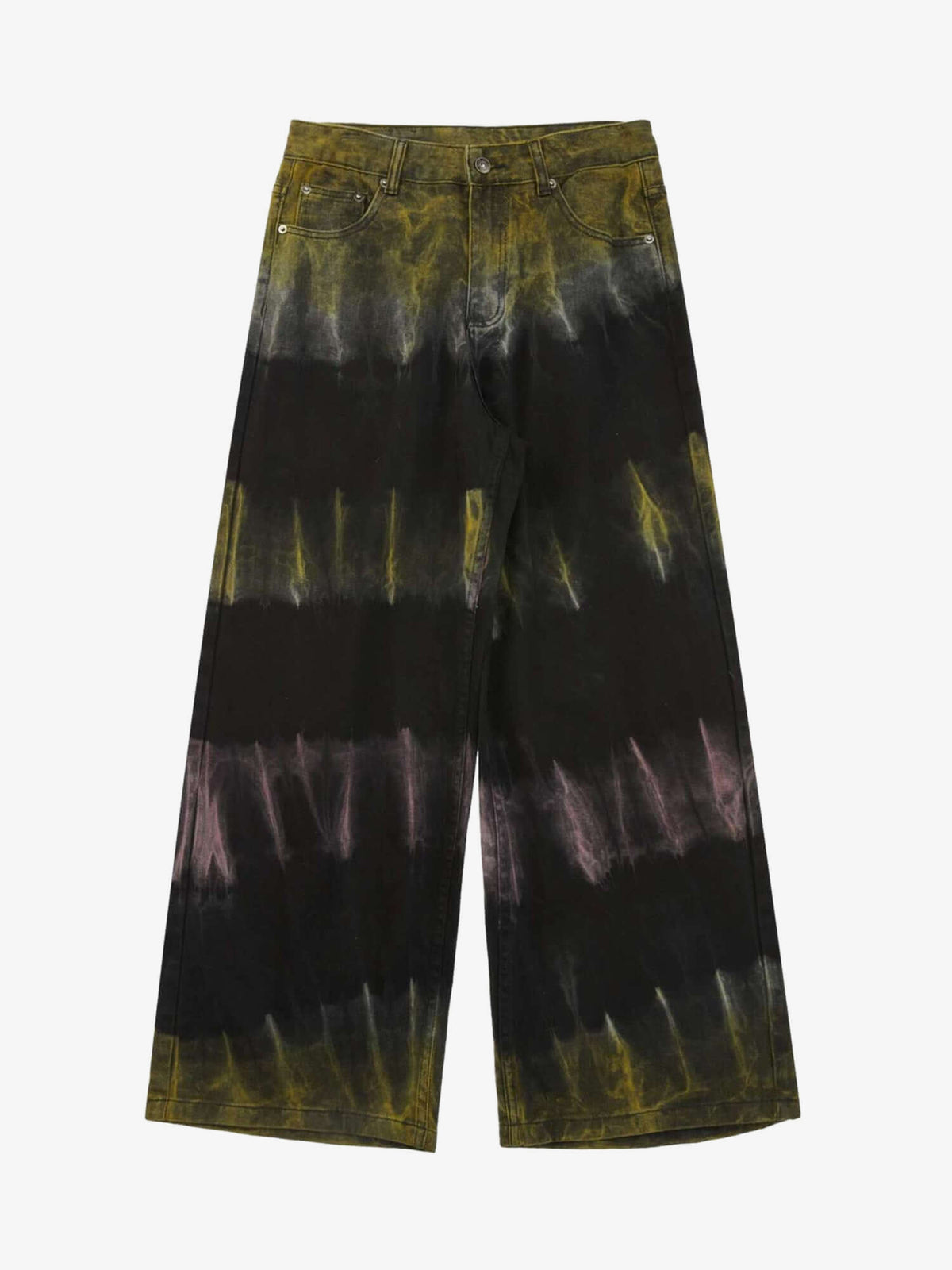 Black Tie Dye Wide Leg Jeans – Black, front flat | XoKool