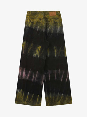 Schwarze Tie Dye Wide Leg Jeans – Rückseite flach | XoKool