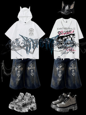 Graffiti Print Spiked Platform Sneakers – outfit collage with other items | XoKool