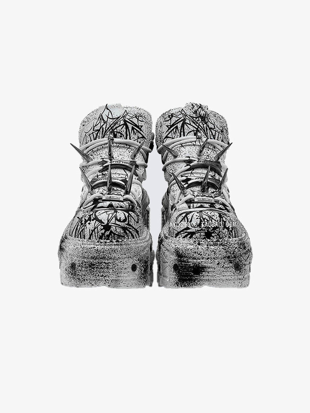 Graffiti Print Spiked Platform Sneakers – pair, front view | XoKool