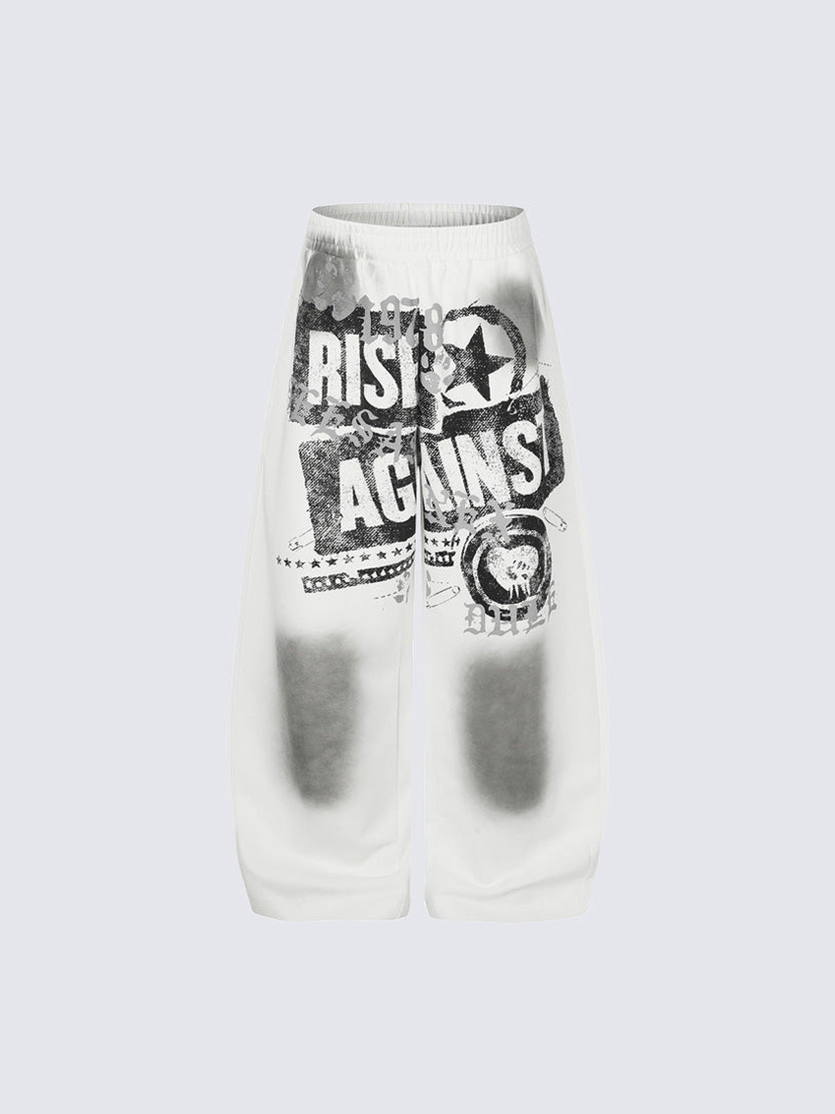 Graphic Barrel Leg Jogginghose mit Distressed-Print – Weiß, Vorderseite flach | XoKool