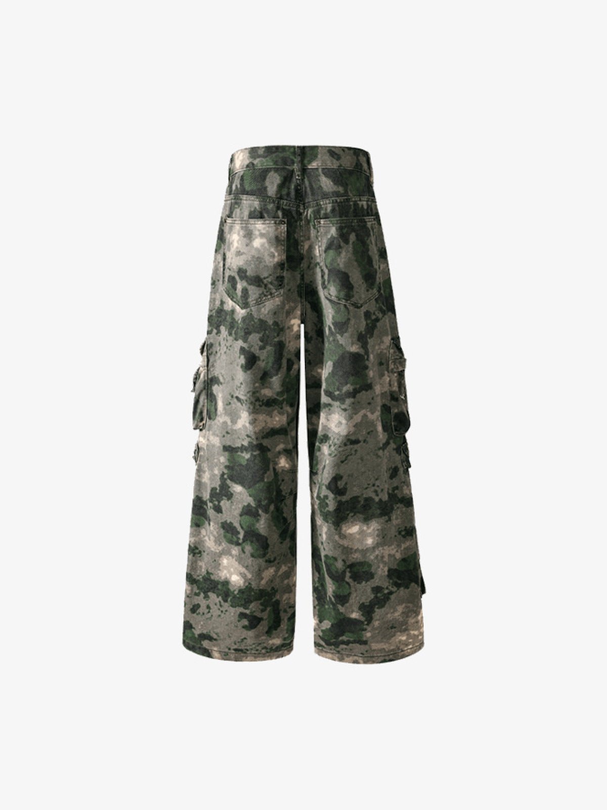 Pantalones de camuflaje verde estilo militar con bolsillos cargo – espalda en plano | XoKool