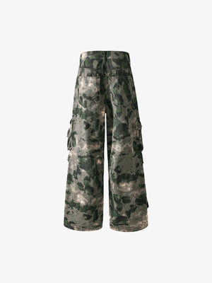 Pantalones de camuflaje verde estilo militar con bolsillos cargo – espalda en plano | XoKool