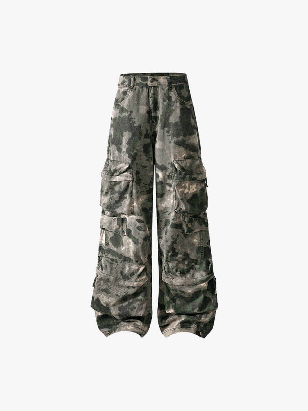 Grüne Camo Army Hose mit Cargotaschen – Grün Camo, Vorderseite flach | XoKool