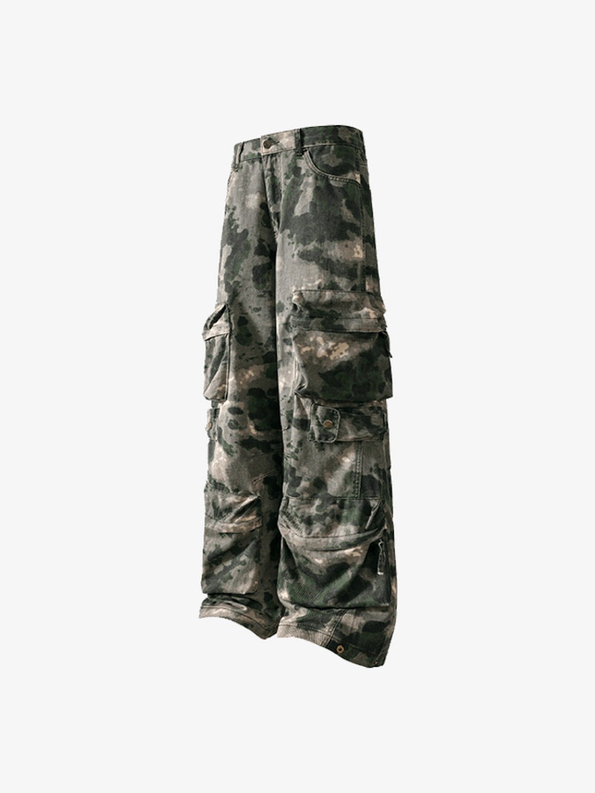 Grüne Camo Army Hose mit Cargotaschen – Seite flach | XoKool