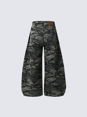 Green Camo Barrel Leg Jeans – Camo, back view | XoKool
