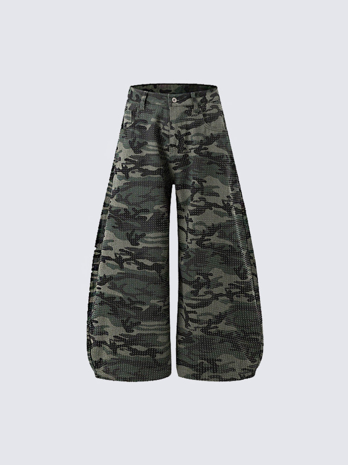 Green Camo Barrel Leg Jeans – Camo, front view | XoKool