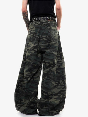 Green Camo Barrel Leg Jeans – on model, back | XoKool
